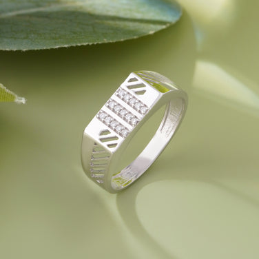 Modern Diamond Line Ring for Men 925 Sterling Silver