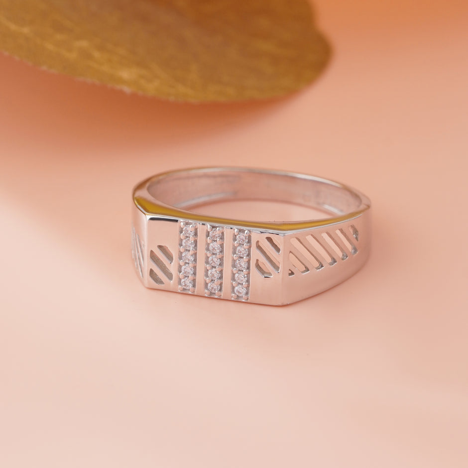 Modern Diamond Line Ring for Men 925 Sterling Silver