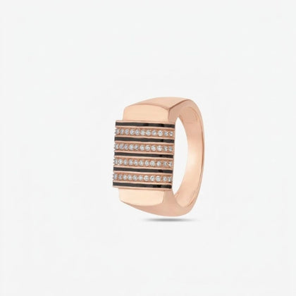 Modern Diamond Stripe 925 Sterling Silver Rose Gold Ring for Men
