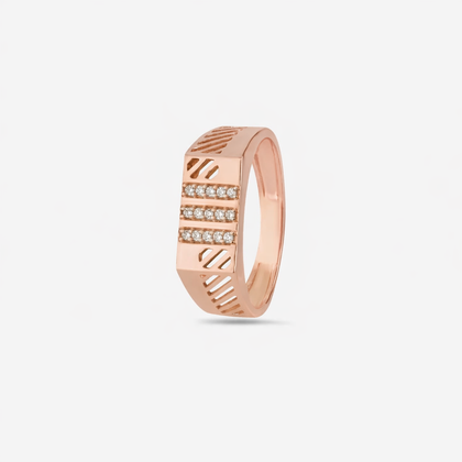 Modern Diamond Stripe 925 Sterling Silver Rose Gold Ring for Men