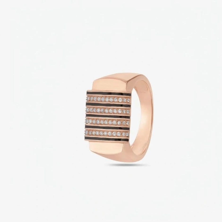 Bold Luxe Diamond CZ Rose Gold Plated 925 Sterling Silver Ring for Men 
