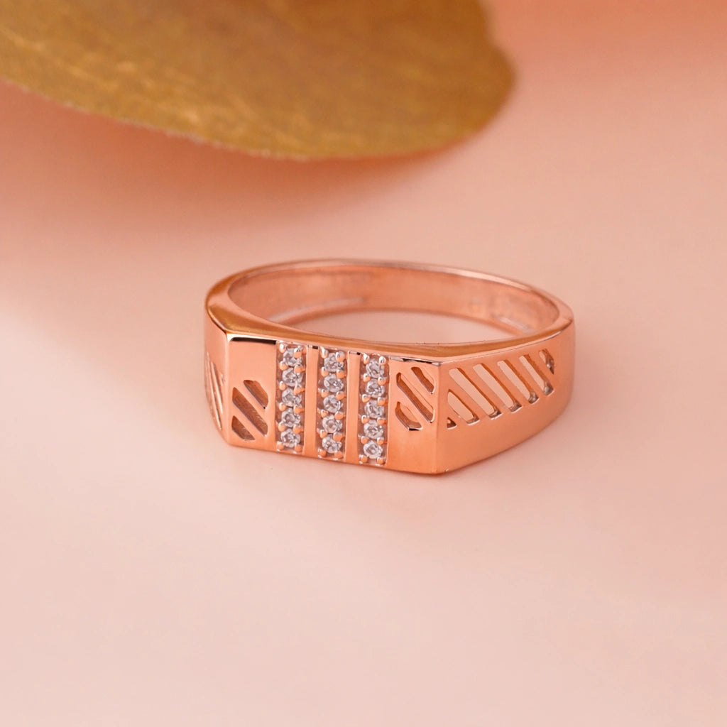 Bold Luxe Diamond CZ Rose Gold Plated 925 Sterling Silver Ring for Men
