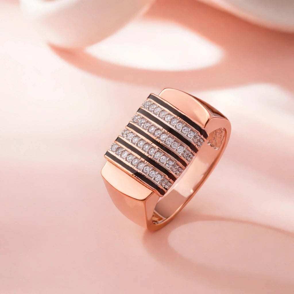 Bold Luxe Diamond CZ Rose Gold Plated 925 Sterling Silver Ring for Men 