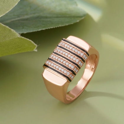 Modern Diamond Stripe 925 Sterling Silver Rose Gold Ring for Men