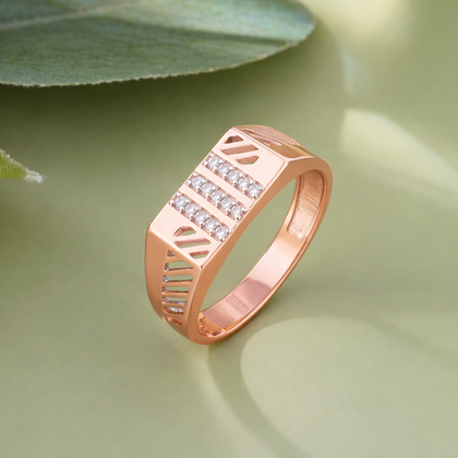 Modern Diamond Stripe 925 Sterling Silver Rose Gold Ring for Men