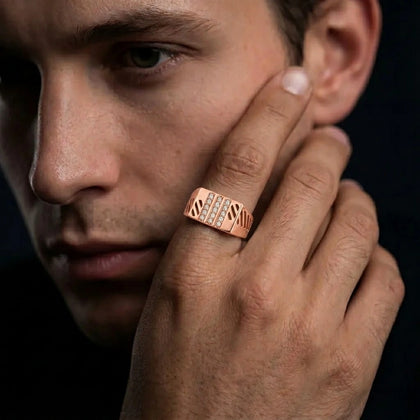Bold Luxe Diamond CZ Rose Gold Plated 925 Sterling Silver Ring for Men