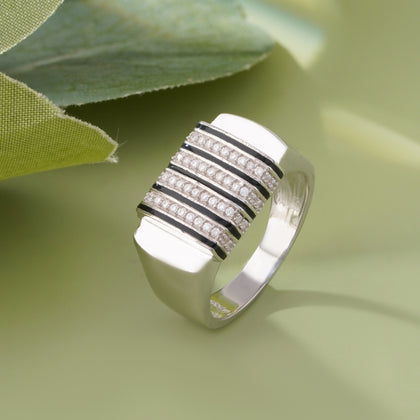 Modern Diamond Stripe Ring for Men  925 Sterling Silver