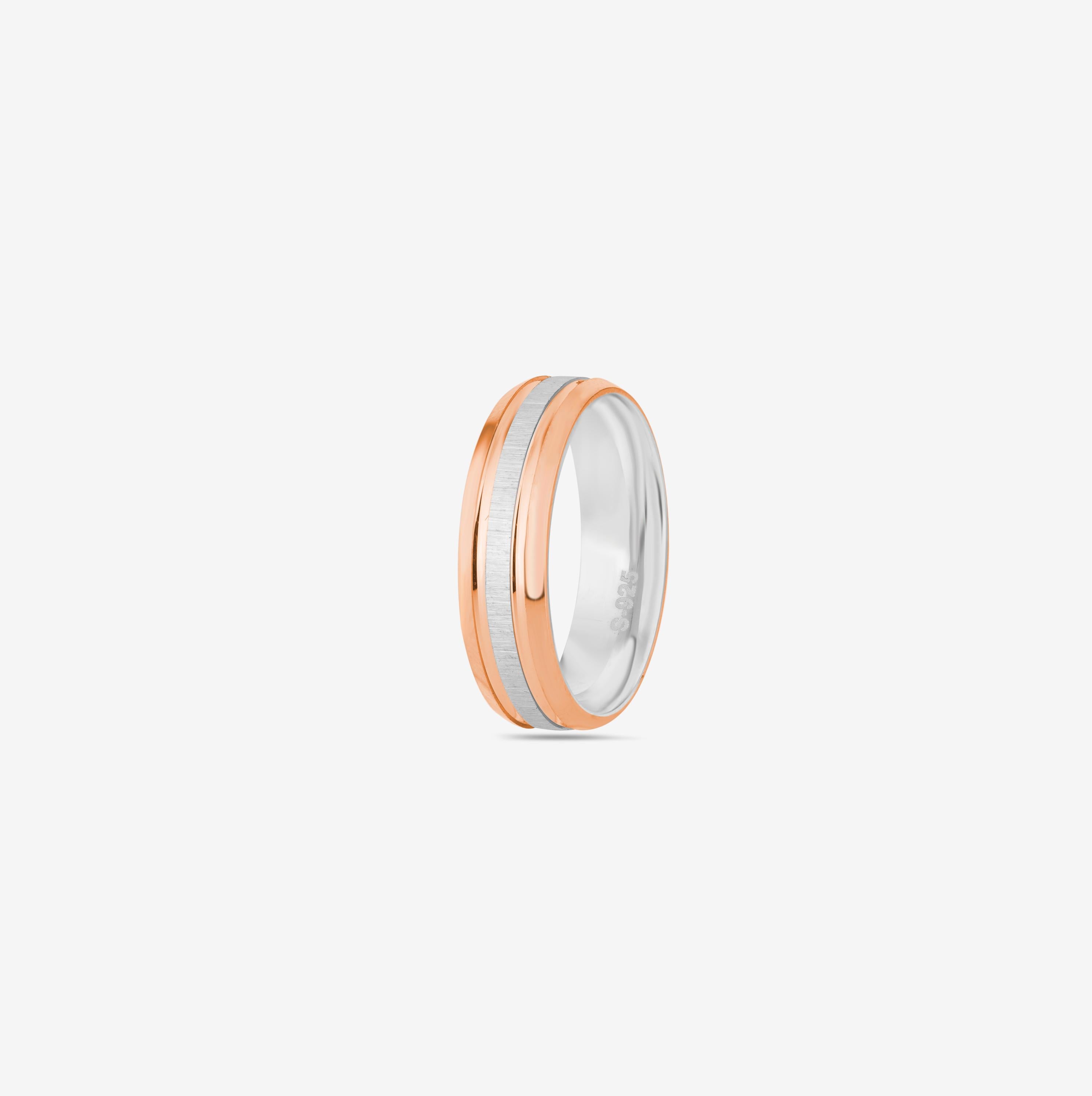 Modern Dual-Tone Diamond 925 Sterling Silver Rose Gold Couple Band for Women