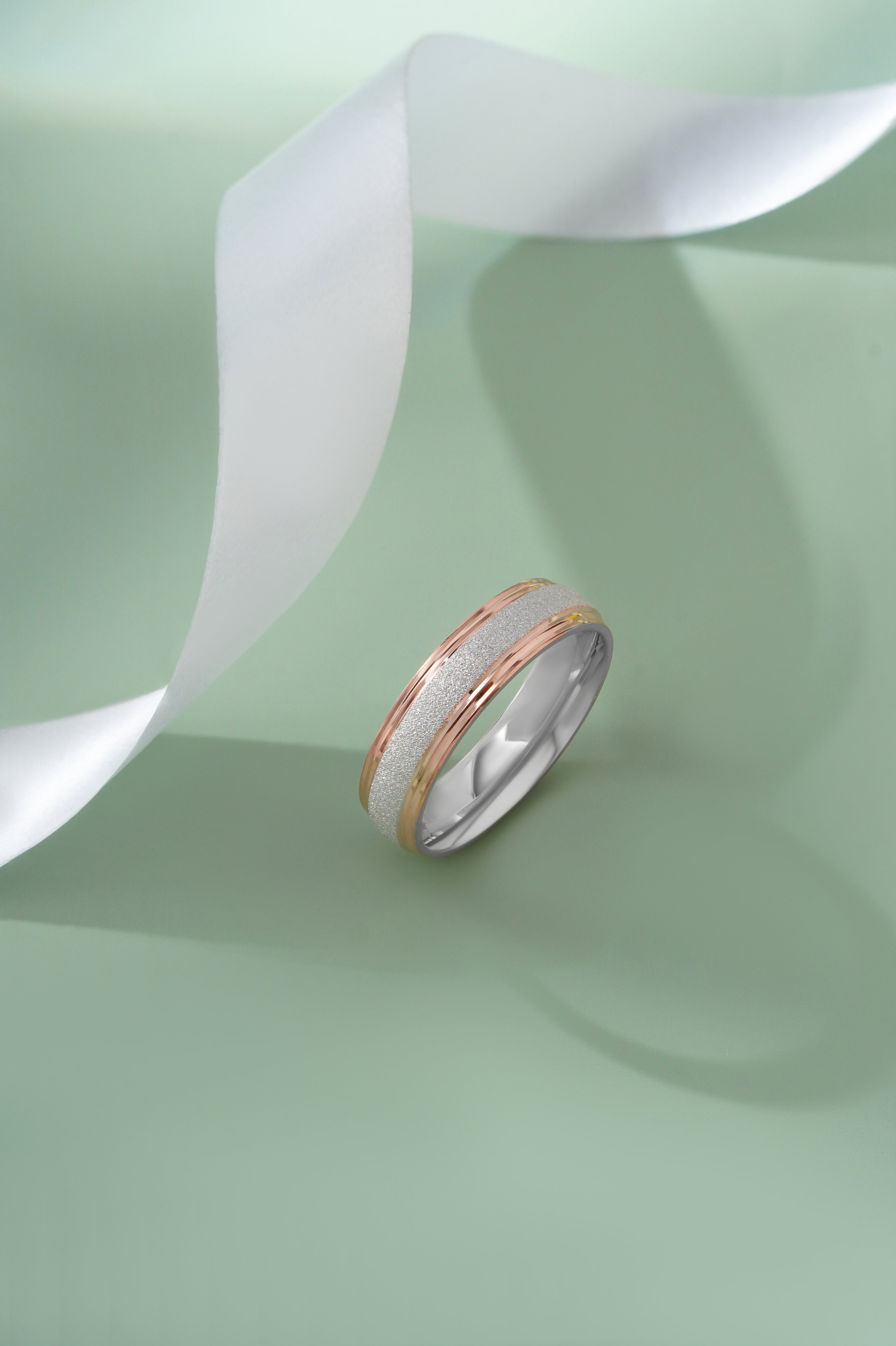 Modern Dual Tone Couple Band Ring on Hand