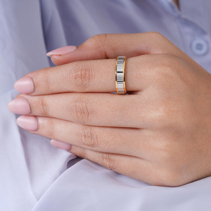 Modern Dual-Tone Diamond Cut Pattern 925 Sterling Silver Yellow Gold Couple Band for Women