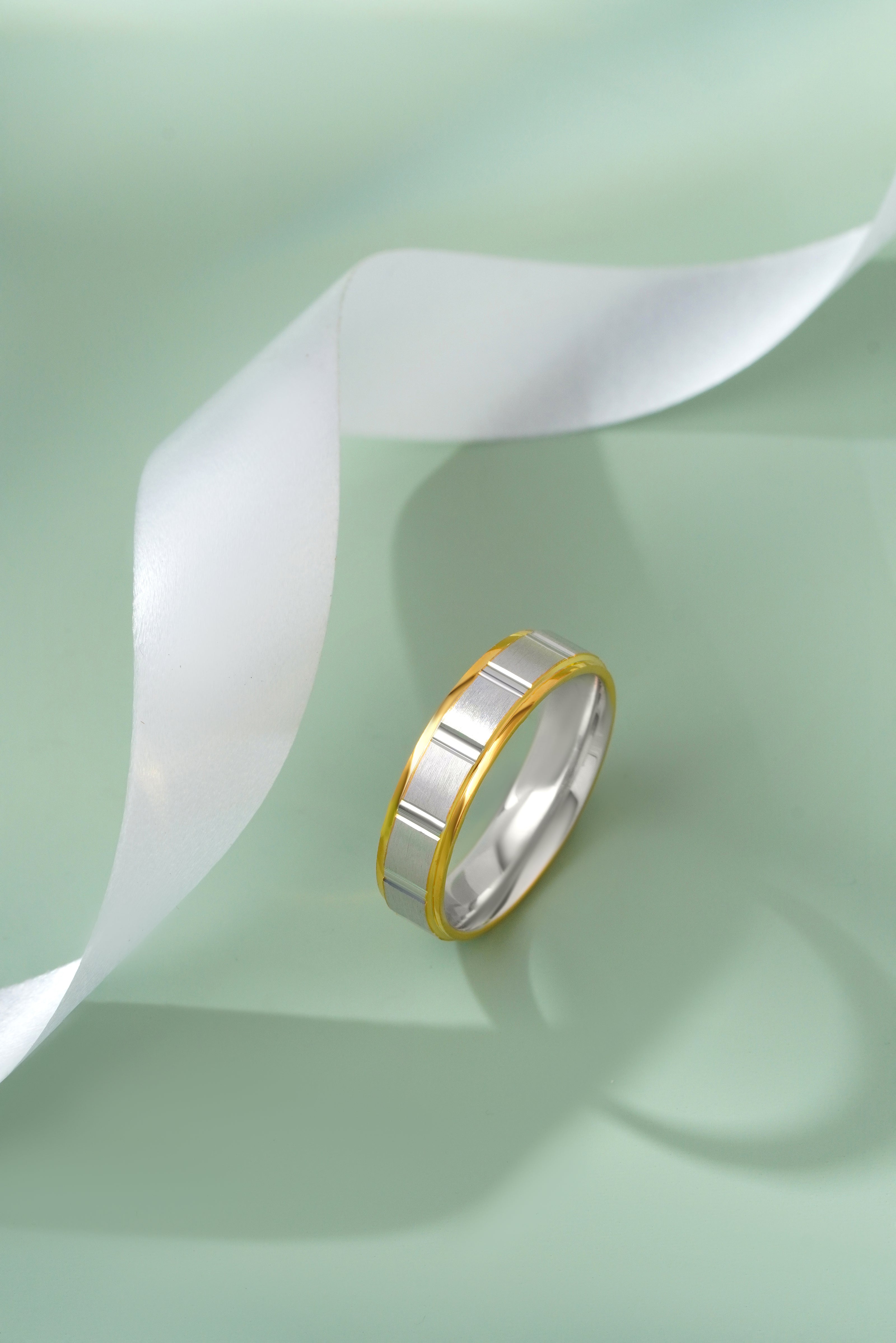 Modern Dual Tone Diamond Cut Band Ring on Hand