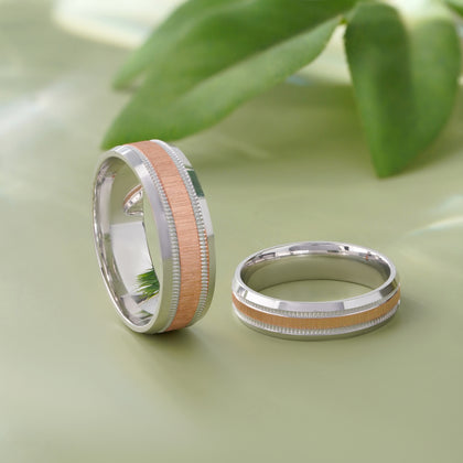 Modern Dual Finish Designer 925 Sterling Silver Rose Gold Couple Band for Men