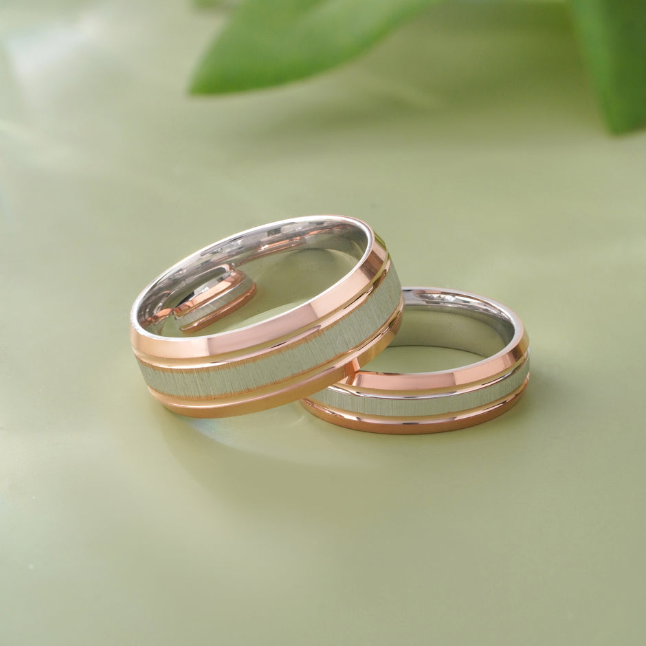 925 Sterling Silver Couple Rings with Rose Gold Finish – Elegant Dual Tone Wedding Bands