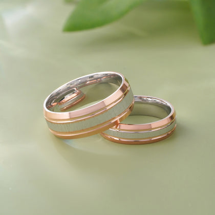 Modern Dual Finish Designer Finish 925 Sterling Silver Rose Gold Couple Band for Men