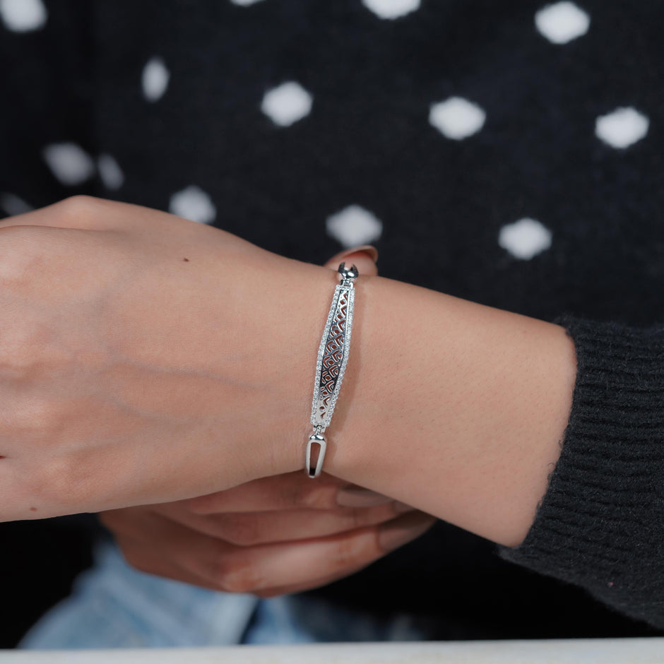 Elegant Diamond Bar Silver Bracelet for Women