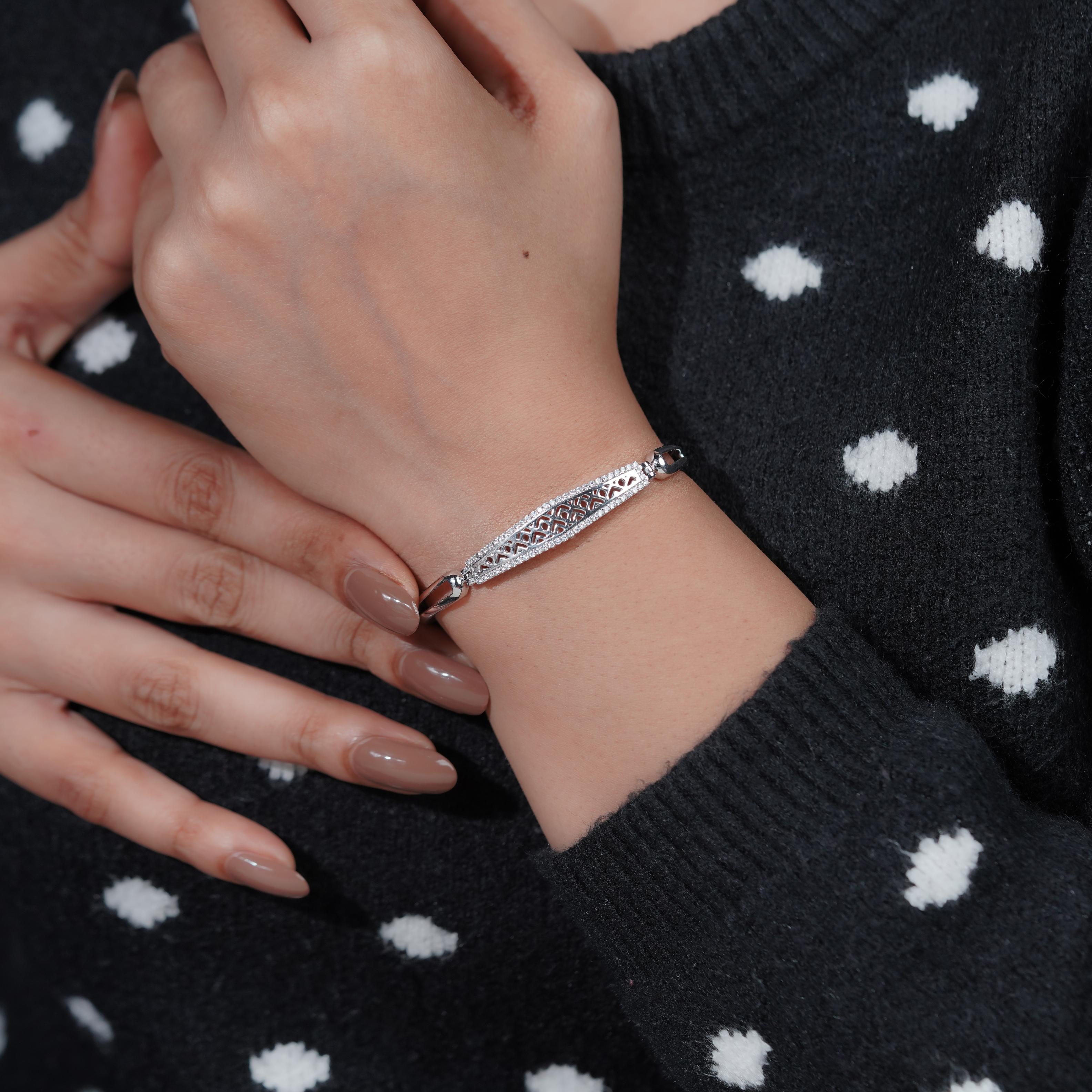 Elegant Diamond Bar Silver Bracelet for Women