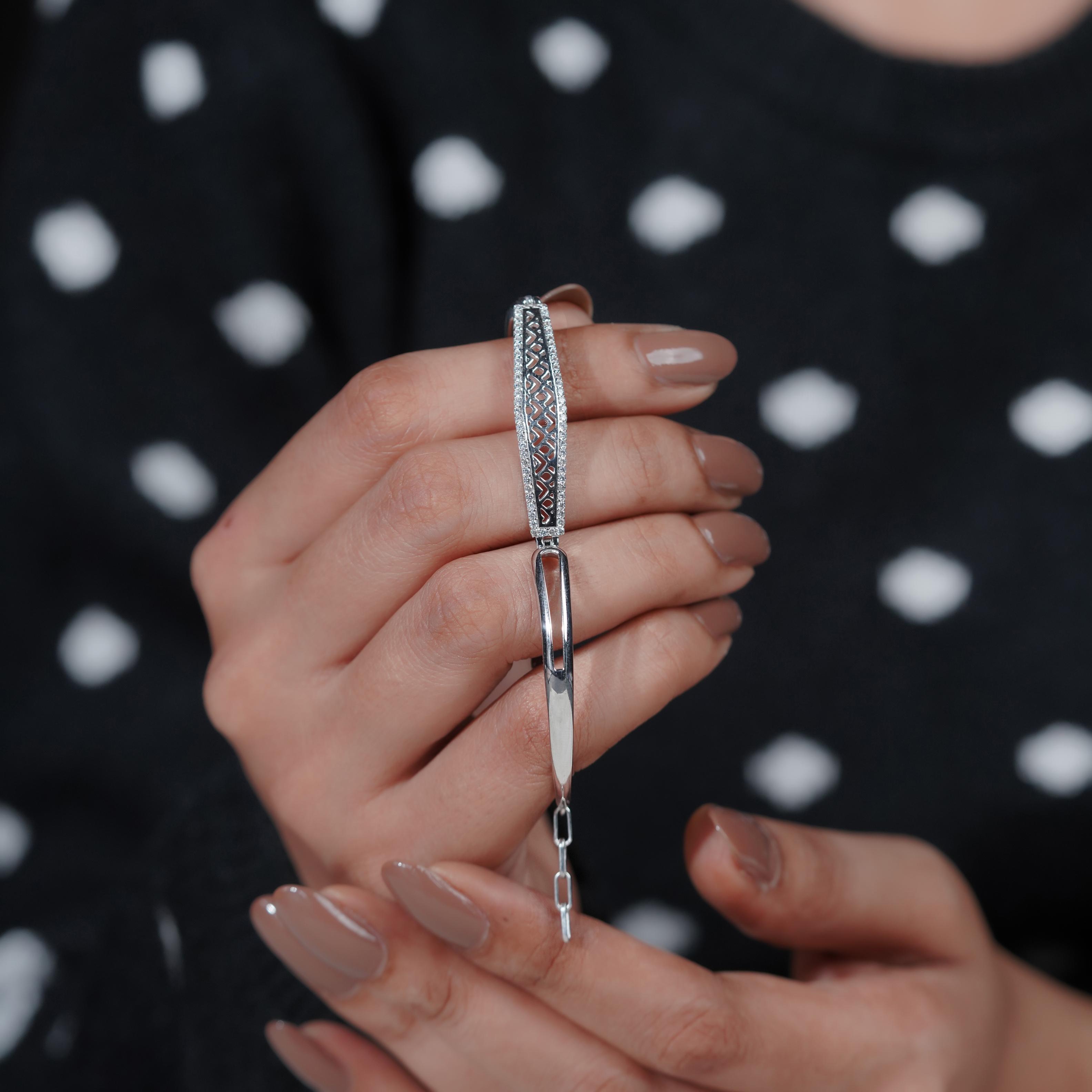 Elegant Diamond Bar Silver Bracelet for Women