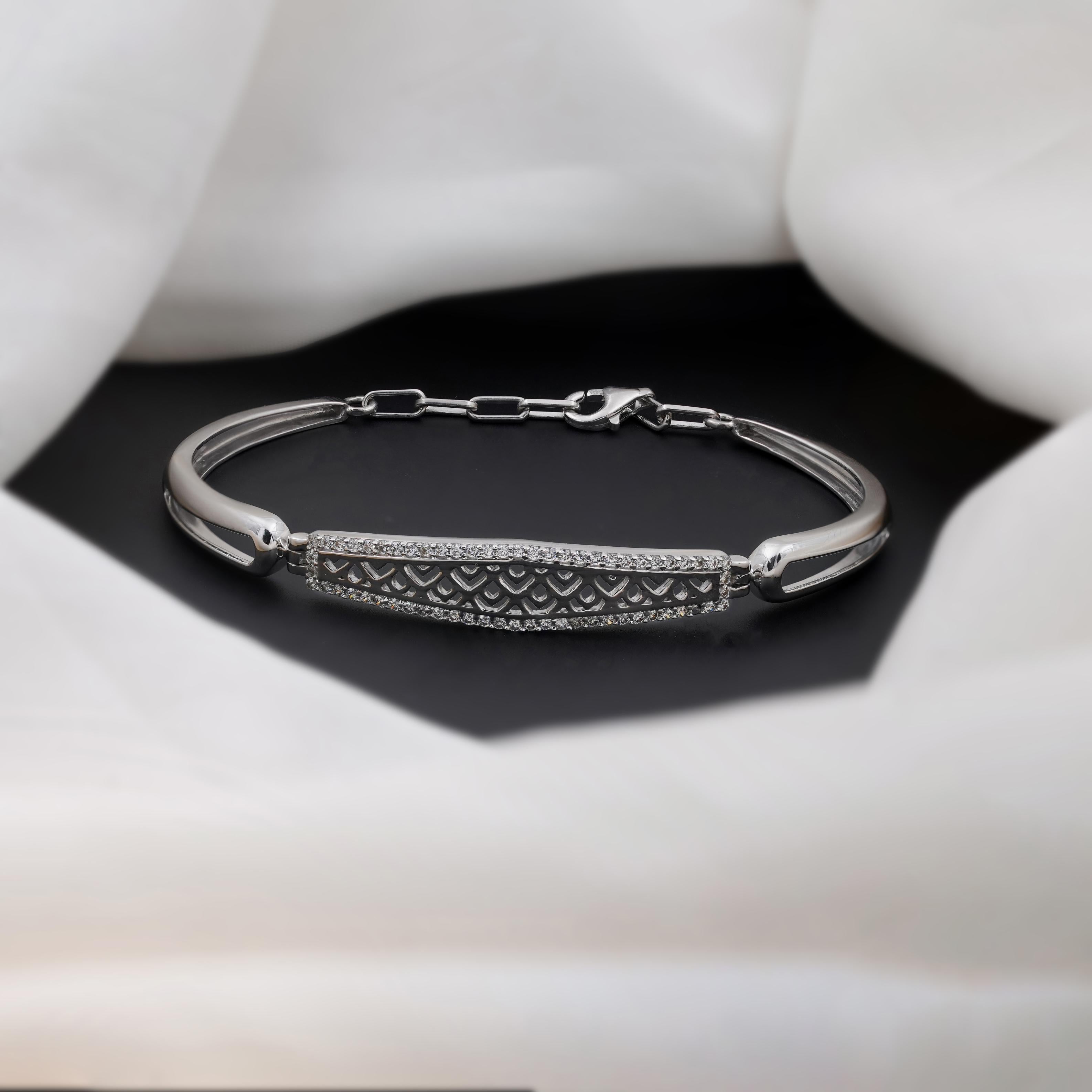 Elegant Diamond Bar Silver Bracelet for Women