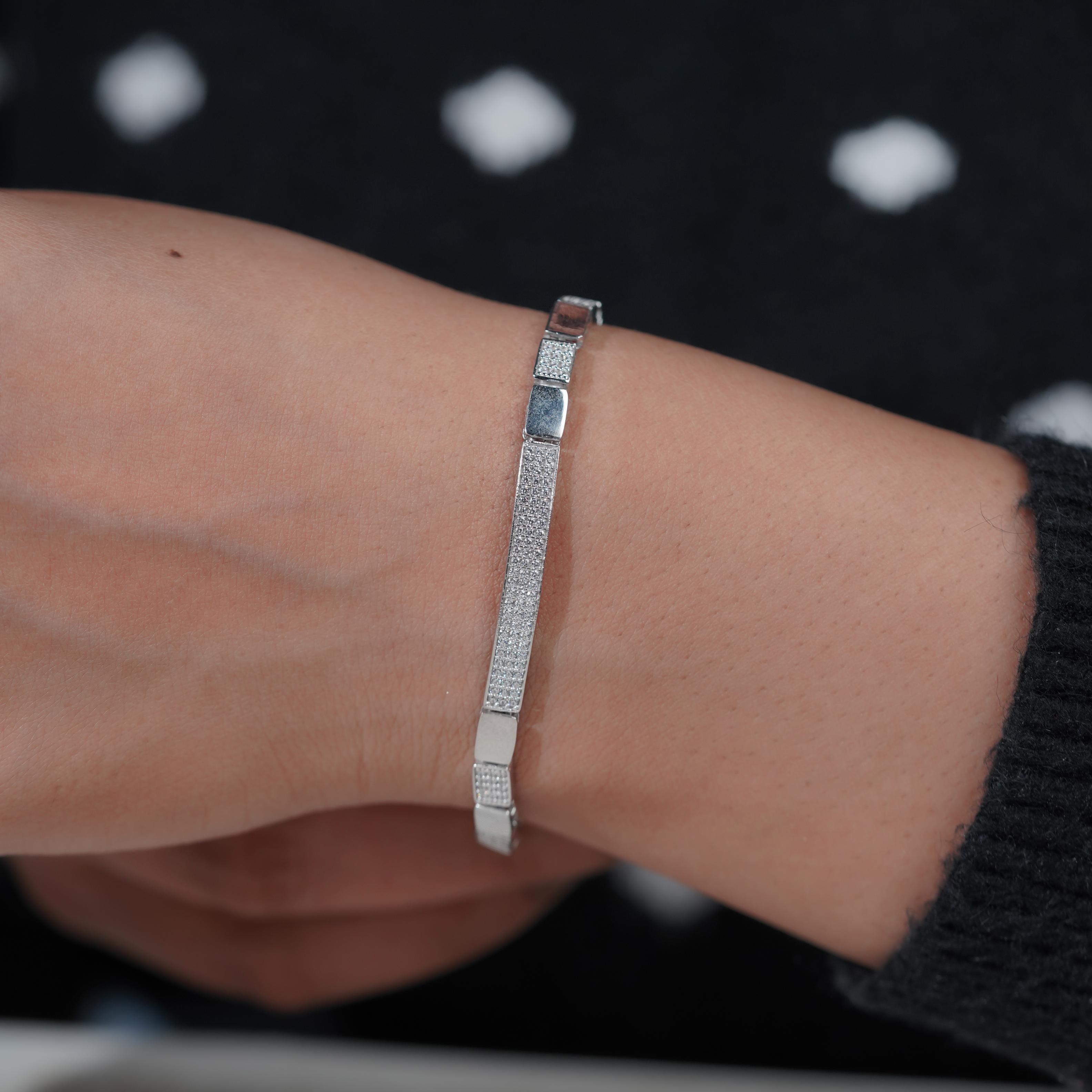 Modern Pavé Link 925 Sterling Silver Bracelet for Women