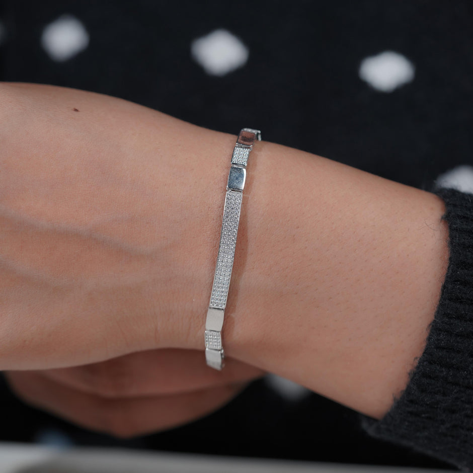 Modern Pavé Link 925 Sterling Silver Bracelet for Women