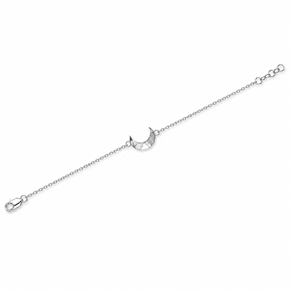 925 Sterling Silver Textured Crescent Moon Bracelet for Women