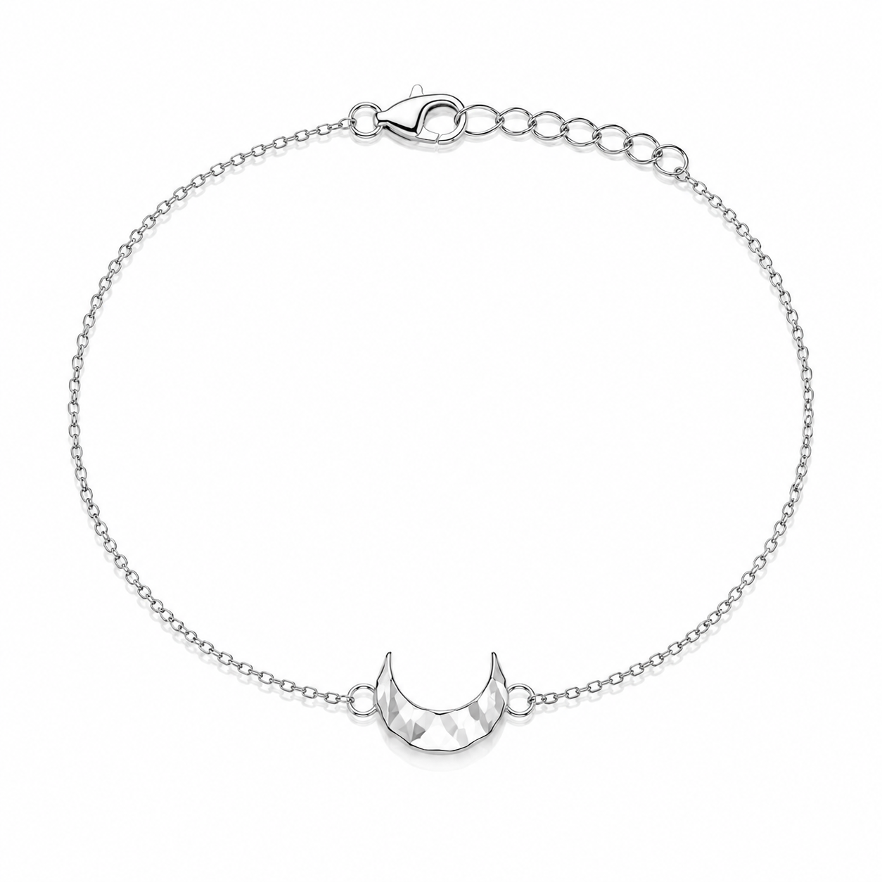 925 Sterling Silver Textured Crescent Moon Bracelet for Women