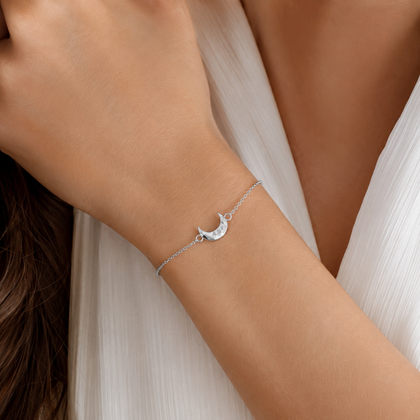 925 Sterling Silver Textured Crescent Moon Bracelet for Women