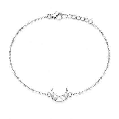 925 Sterling Silver Textured Crescent Moon Bracelet for Women