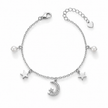 Moon & Star Charm 925 Sterling Silver Bracelet for Women