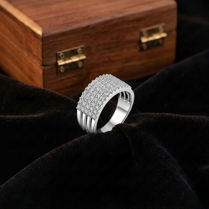 Multi-Row CZ Dome 925 Sterling Silver Men's Statement Ring
