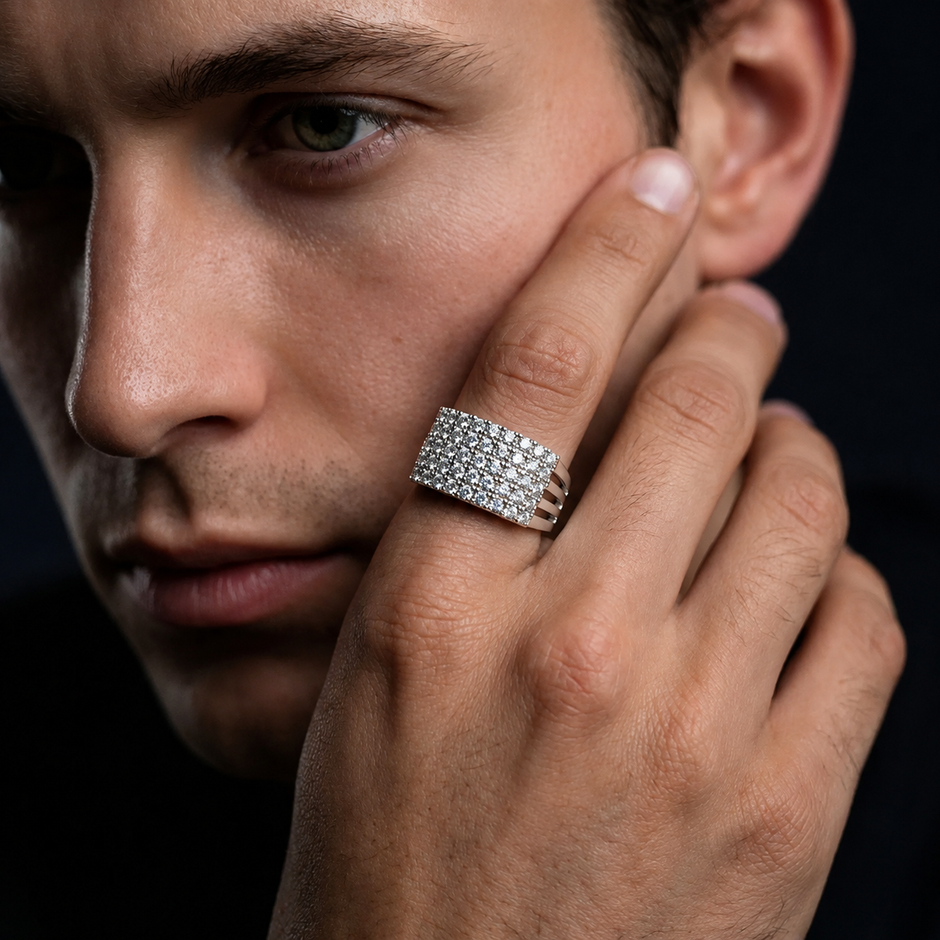 925 sterling silver men’s multi-row CZ dome statement ring