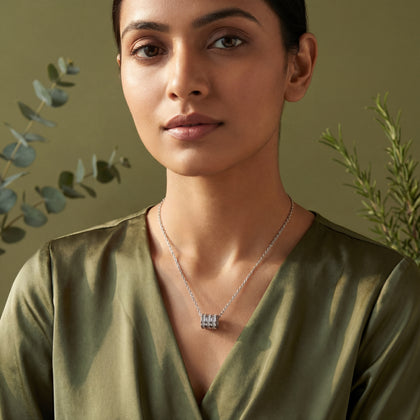 Multi Band Sparkle Diamond 925 Sterling Silver Pendant Chain for Women