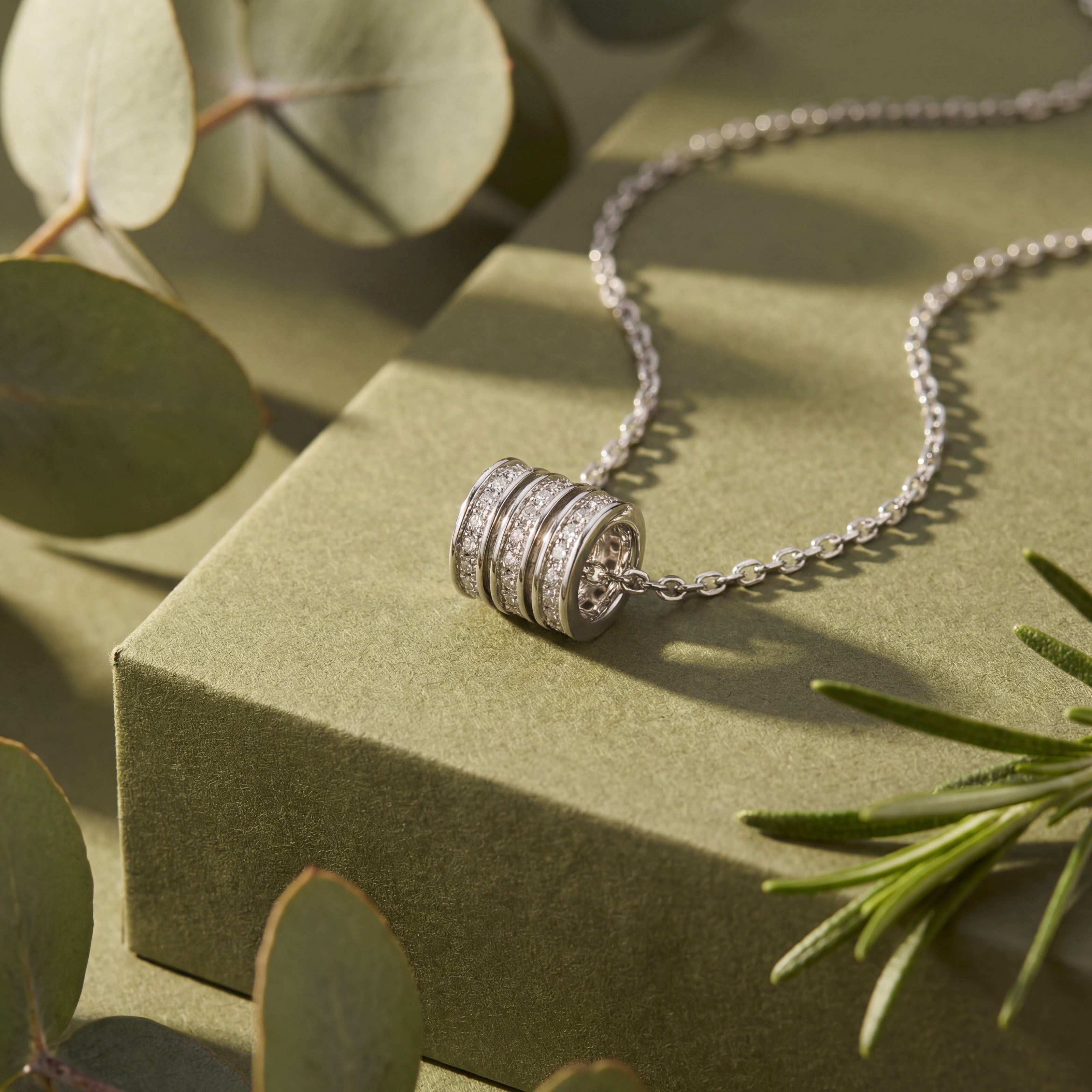 multi band sparkle diamond 925 silver pendant chain
