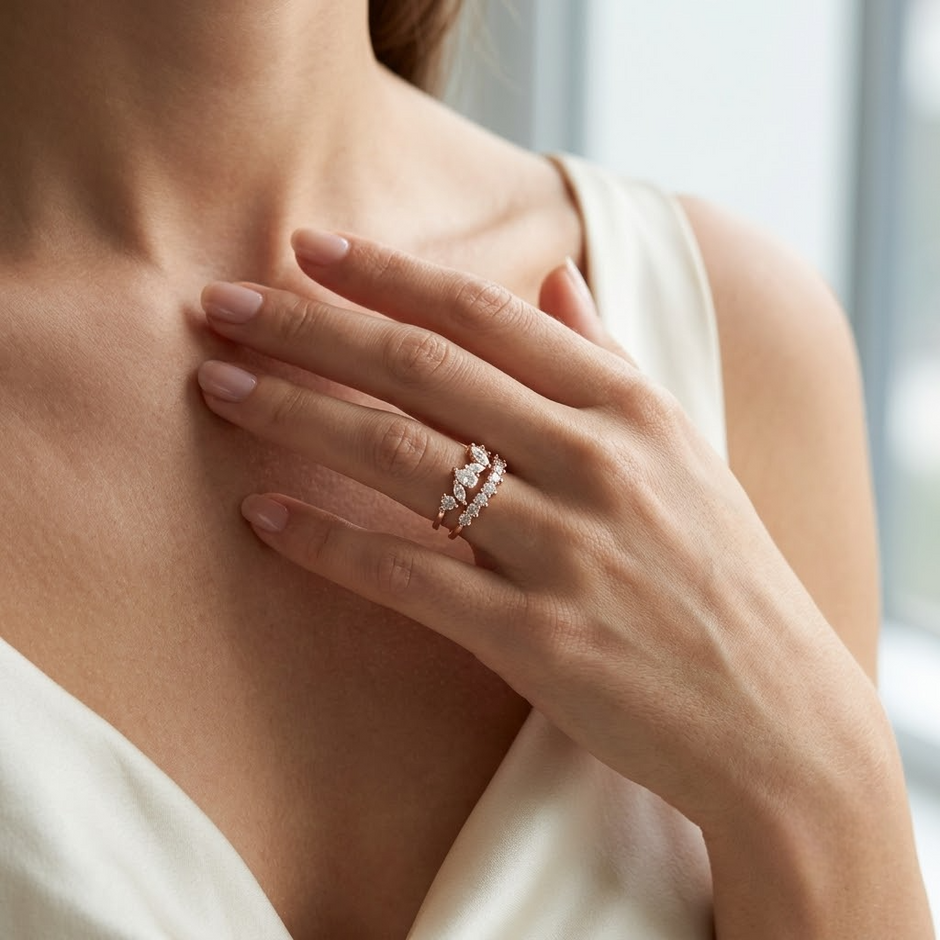 Multi Marquise Cluster CZ Ring – Rose Gold Plated 925 Sterling Silver Ring for Women