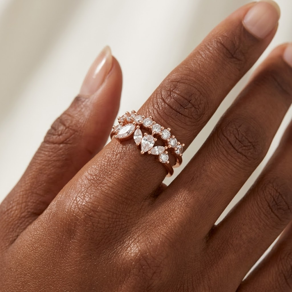 Multi Marquise Cluster CZ Ring – Rose Gold Plated 925 Sterling Silver Ring for Women