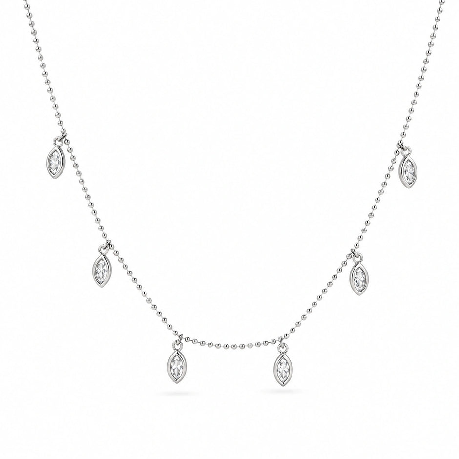 Multi Marquise Leaf Sparkle 925 Sterling Silver Pendant Chain for Women