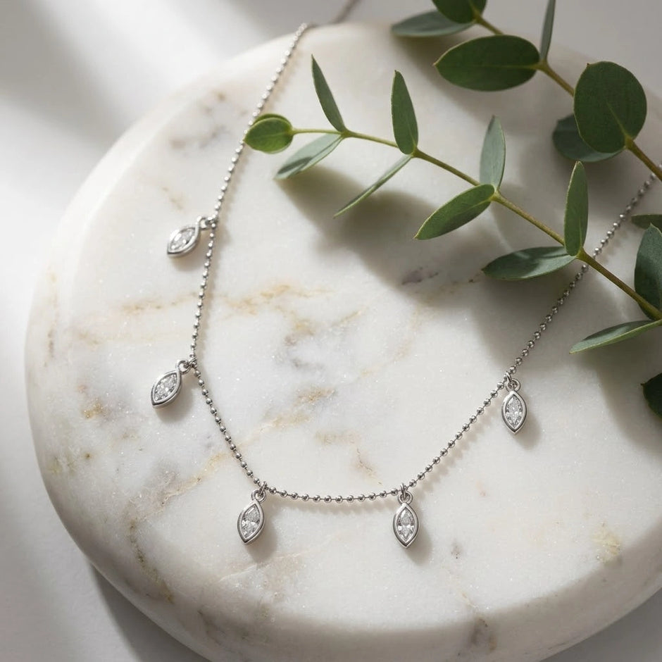 Multi Marquise Leaf Sparkle 925 Sterling Silver Pendant Chain for Women