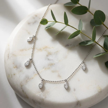 Multi Marquise Leaf Sparkle 925 Sterling Silver Pendant Chain for Women