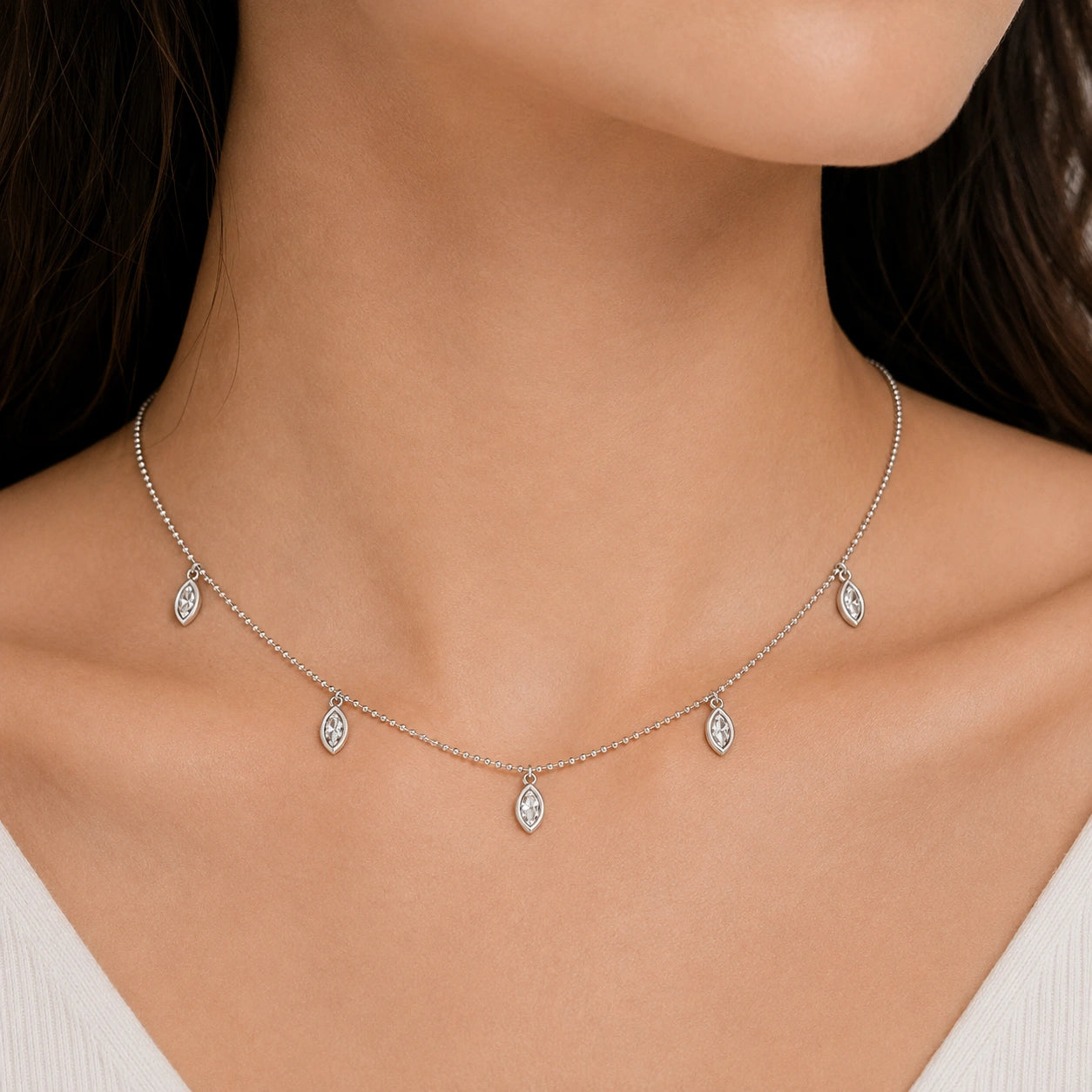 Multi Marquise Leaf Sparkle 925 Sterling Silver Pendant Chain for Women
