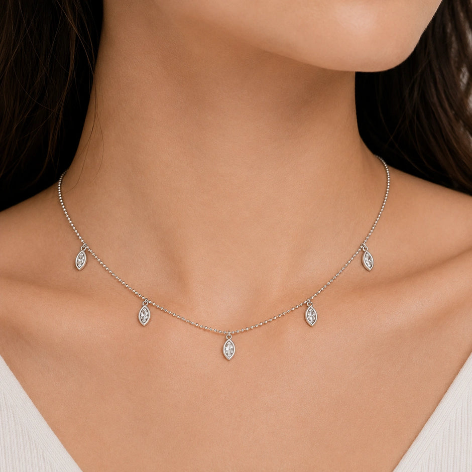 Multi Marquise Leaf Sparkle 925 Sterling Silver Pendant Chain for Women
