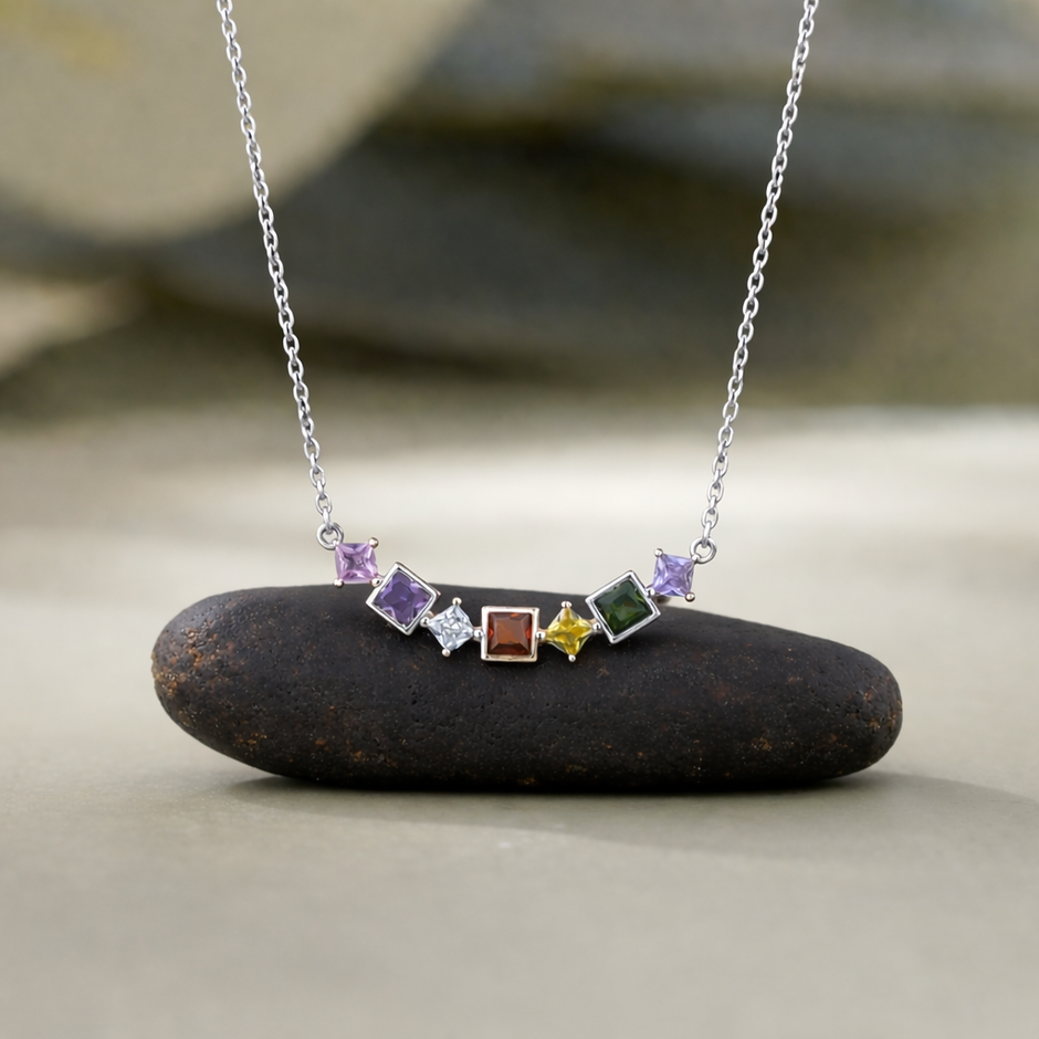 Multicolour Diamond 925 Sterling Silver Pendant Necklace for Women