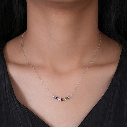 Multicolour Diamond 925 Sterling Silver Pendant Necklace for Women