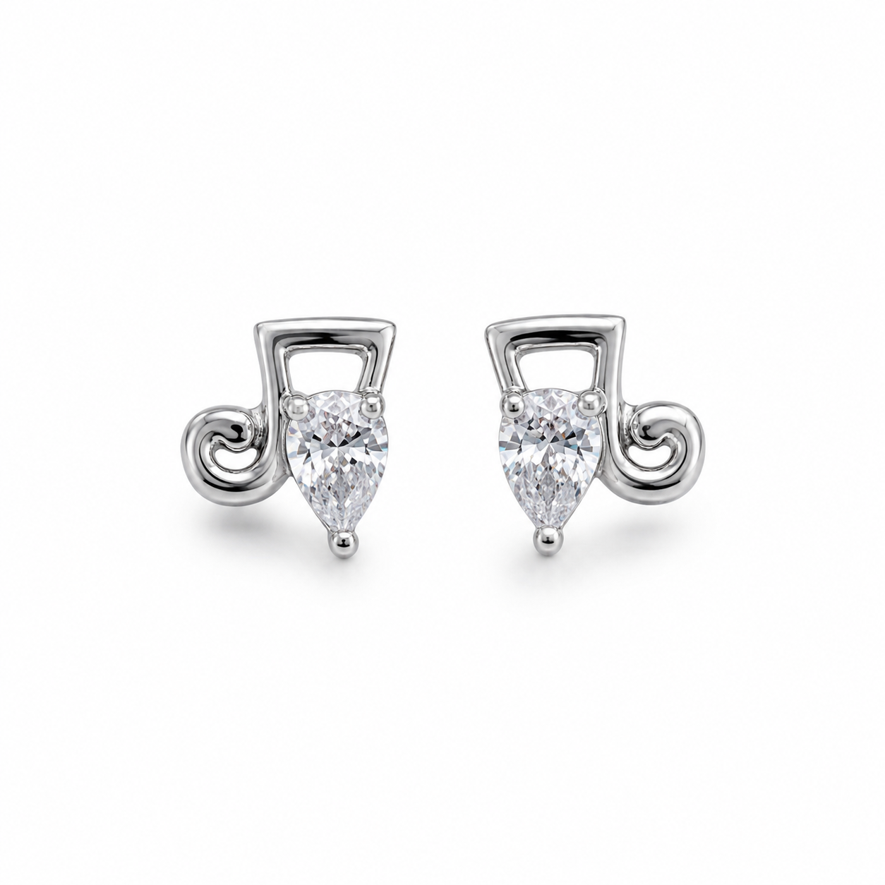 Musical Note Pear CZ Design 925 Sterling Silver Stud Earrings for Women