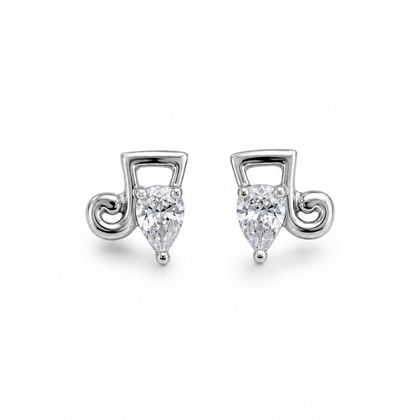 Musical Note Pear CZ Diamond 925 Sterling Silver Stud Earrings for Women