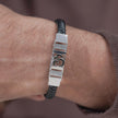 Black Braided Leather Om CZ 925 Sterling Silver Bracelet for Men