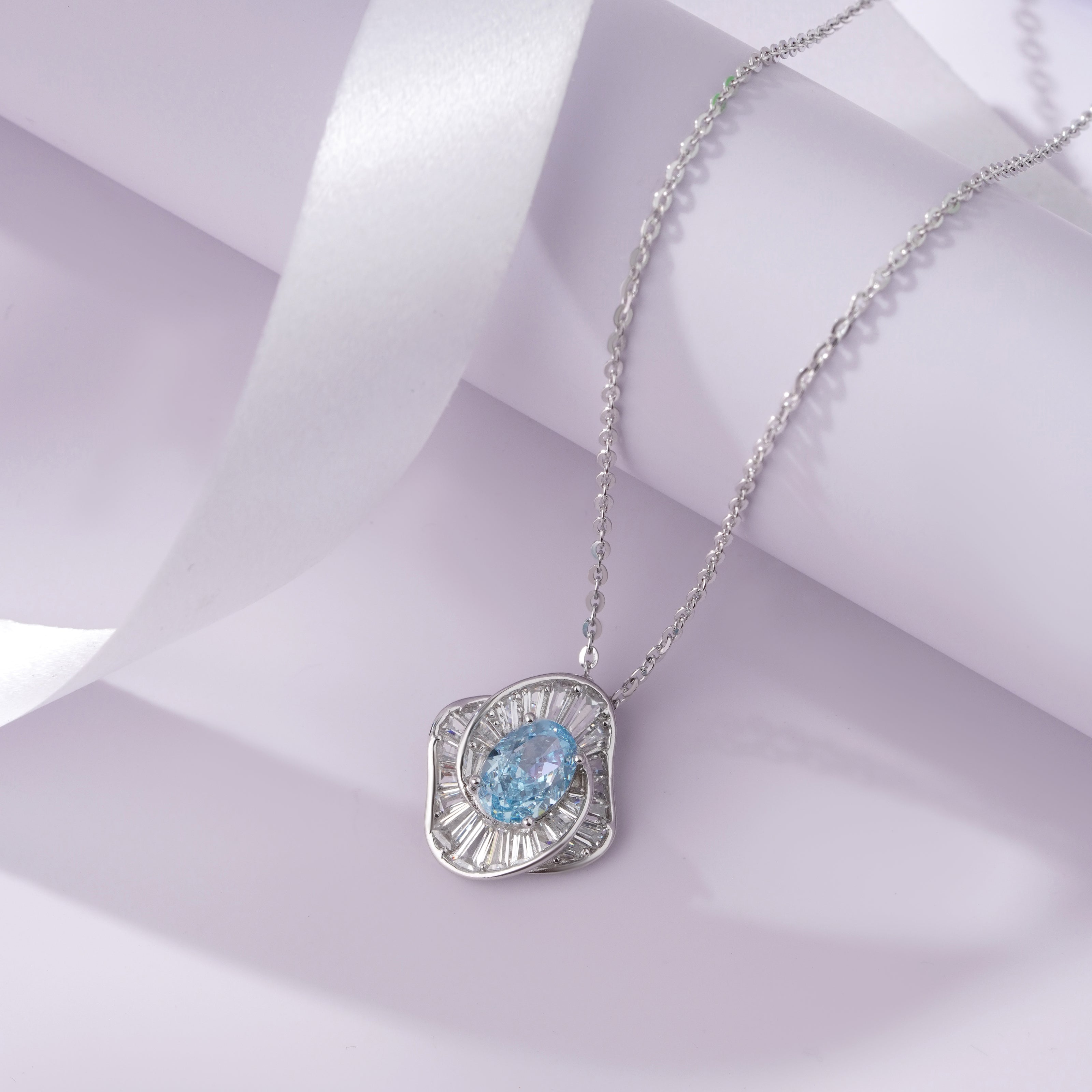 Ocean Bloom Blue Stone 925 Sterling Silver Pendant Chain for Women