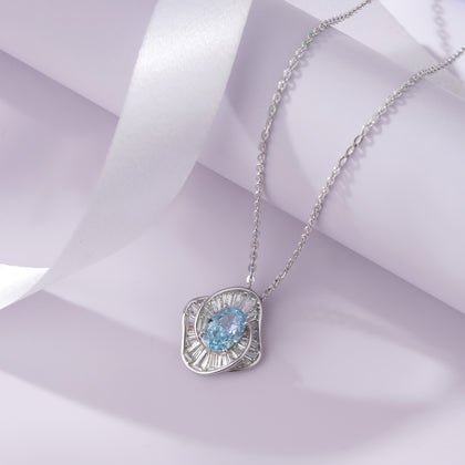 Ocean Bloom Blue Stone 925 Sterling Silver Pendant Chain for Women