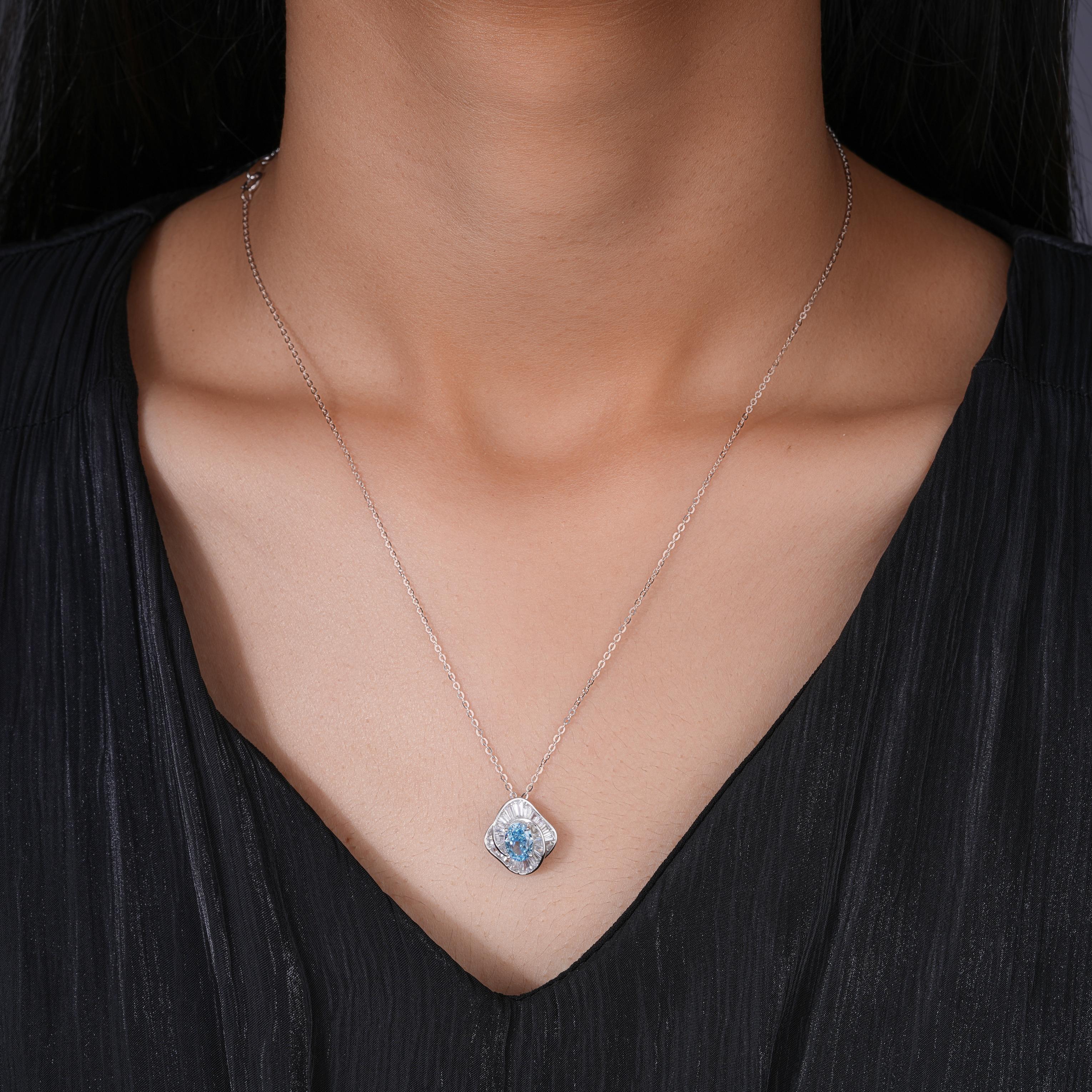 Ocean Bloom Blue Stone 925 Silver Pendant Chain