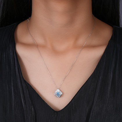Ocean Bloom Blue Stone 925 Silver Pendant Chain