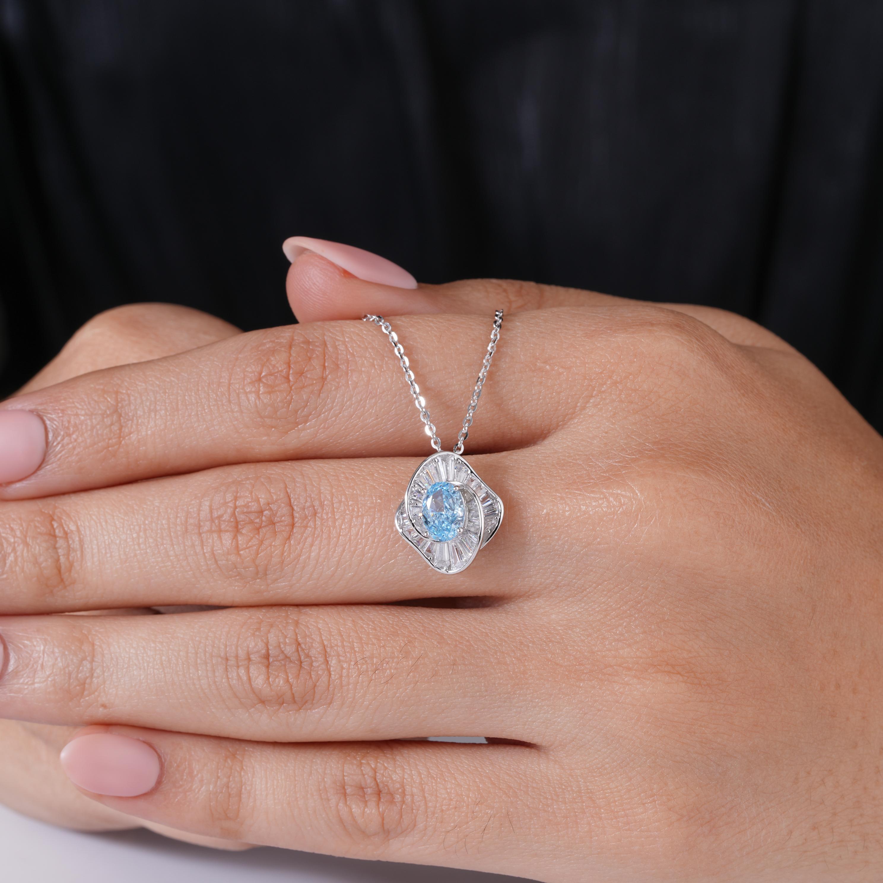 Ocean Bloom Blue Stone 925 Silver Pendant Chain